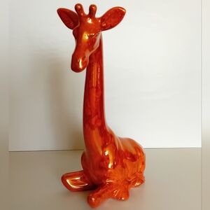 Vintage Orange And Gold Ceramic Bubble Glaze Giraffe Figurine Statue
